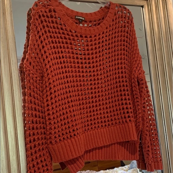 Express Open Knit Rust Orange Cable Sweater - Picture 1 of 4